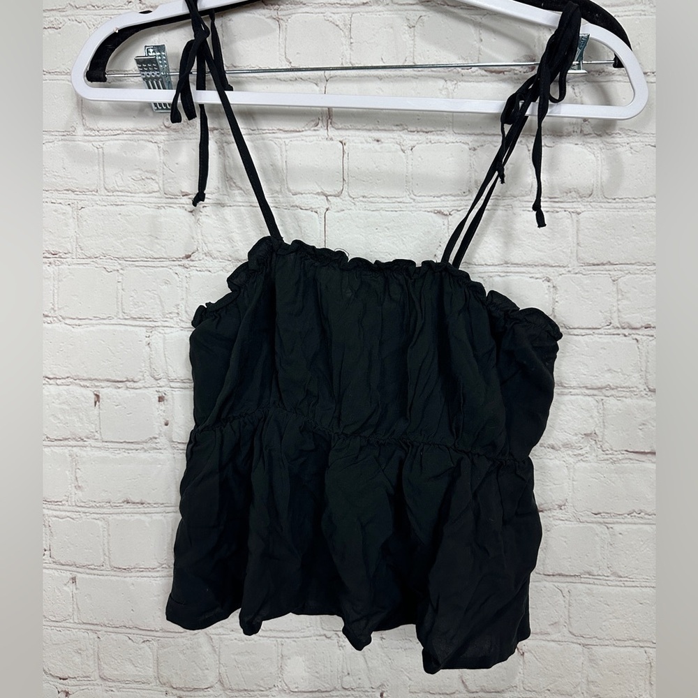 LA Hearts crop Top black rayon  Fairy Grunge Strappy Tank Camisole Cottagecore S
